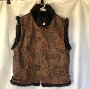 NECKWORKS brown printed faux leather fur vest. Size Medium.